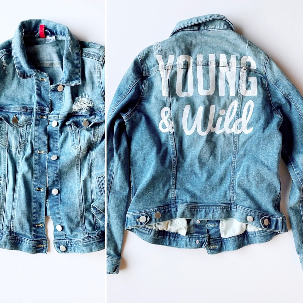 Divided Jean Jacket Young & Wild Graphic Size 6